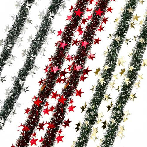 JJQHYC 6 Pièces Guirlandes de Noël avec étoile, Décorations de Sapin de Noël, Guirlande Noel pour Escaliers, Cheminées, Fenêtres, Portes