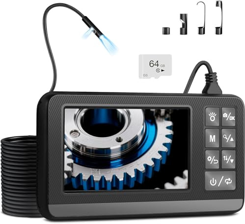 Telecamera endoscopio con doppio obiettivo e luce, fotocamera endoscopio HD 1080P con LCD da 4,3, cavo semirigido da 5 m e scheda da 64 GB, endoscopio di ispezione endoscopio impermeabile IP67 per