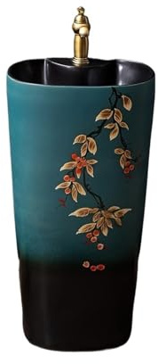 Lavandino moderno con piedistallo Lavandino da bagno con piedistallo pavimento, rubinetto e kit di scarico, lavabo in ceramica for esterni