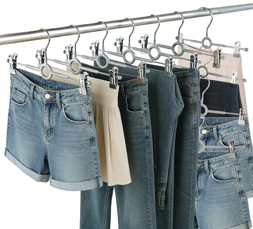 Trouser Hangers Space Saving,20Pack Stackable Skirt Hangers with Clips, Hanging Closet Organizer and Storage,Pants Hangers, College Dorm Essentials Apartment Essentials