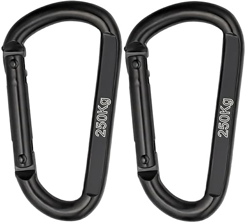 NEXAFIX – Black Stainless Steel Carabiner M8 8 cm / 3.1 in (Pack of 2) – Professional-Grade Heavy-Duty 250 kg / 550 lb Carabiner Clip for Keys, Dog Lead, Camping, Hammock & Gym Equipment