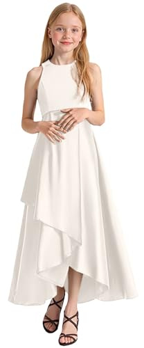 Genérico - Vestido de princesa para niña, ceremonia, tarde larga, tul, cinturón de nudo, boda, bautizo, espectáculo infantil, ocasión A130, blanco, 2-3 Años