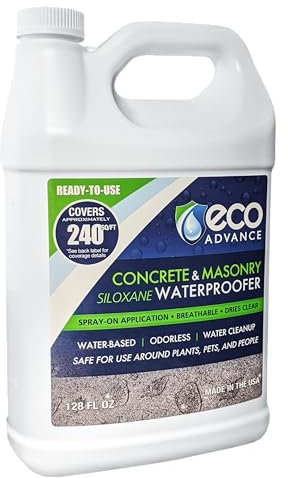Eco Advance Concrete/Masonry Siloxane Odorless Spray-On Application Waterproofer, Safe for Use Around Plants, Pets, and People, 1 Gallon