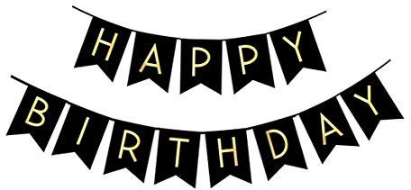 FECEDY Black Happy Birthday Bunting Banner with Shiny Gold Letters Party Supplies