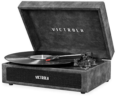 Victrola Vintage 3-Speed Bluetooth Portable Suitcase Record Player with Built-in Speakers | Upgraded Turntable Audio Sound| Includes Extra Stylus | Lambskin (VSC-580BT-LGR)