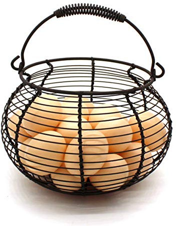 CVHOMEDECO. Rustikaler Eierkorb aus Draht mit schwimmendem Griff Primitives Vintage Sammelkorb. rostig