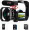 ORDRO Videokamera 4K Camcorder WiFi Ultra HD Vlog Kamera für YouTube, IR Nachtsicht Video Recorder mit Mikrofon, Weitobjektiv, Gegenlichtblende, 2 Batterien