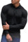 Herren Poloshirt Langarm Sport Golf T-Shirt Muskel Passform Farbe Schwarz M
