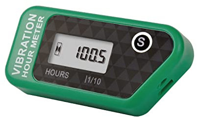 Yooreal Compteur horaire sans fil alimenté par batterie, jauge de détection de vibration pour tracteur de pelouse, chariot de golf, tronçonneuse, déchiqueteuse à bois, fendeuse de bûches(Green)