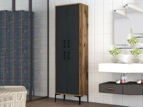Dmora Armadio Multiuso Grande Alphard, Mobile Multifunzionale, Mobiletto scarpiera, Guardaroba Porta Scarpe, 60x35h200 cm, Noce e Antracite