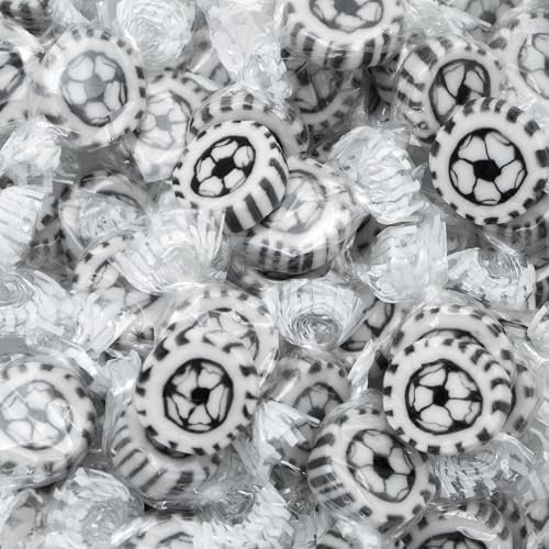 Fußball-Bonbons zum Kindergeburtstag, Fußball-Party 500g - handgewickelte Rocks-Bonbons mit Fußball - Tischdeko Nascherei Gastgeschenk (schwarz, weiß) - Fußballweltmeisterschaft