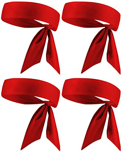 Red Head Tie, Tennis Headband Tie Back, Sweat Wicking Quickly Dry Hair Band for Men Women Kids Girls Boys, Sweatband Head Wraps for Tennis, Basketball, Running, Ninja, Karate, Workout