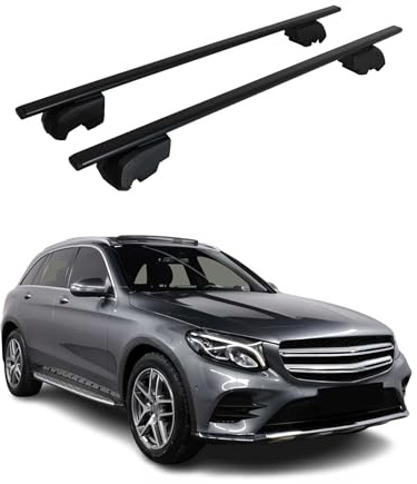 OMAC Dachtrager Quertrager fur Mercedes GLC X253 2015-2022 – City Crash getestet – ISO PAS 11154:2006 – Abschliessbar – Max 75 kg – 2 Stangen Schwarz