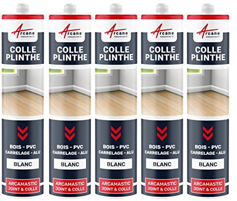 Colle plinthe, bois et carrelage, pose facile - 290 ml x 5 Blanc - ARCANE INDUSTRIES