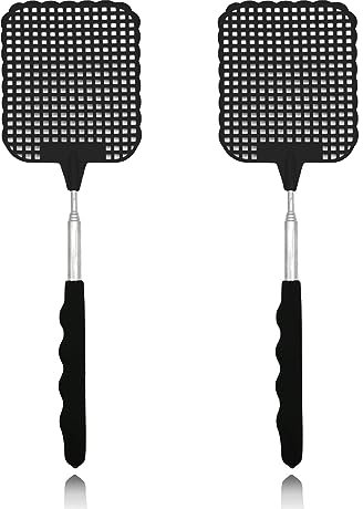 ILamourCar Extendable Fly Swatters 2 Pack, Strong Flexible Manual Swat Set, Manual Fly Swat Pest Control for Indoor Outdoor Mosquito Wasp Bug Insect (Black)