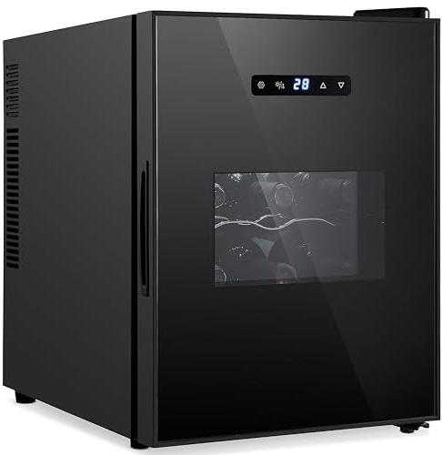 Nutrichef 12 Bottle Slim Wine Fridge | Great for Both Red & White Wines | Adjustable Temperature 41°F to 64°F | Ultra Quiet | Mini Wine Cooler For Home & Office | Free Standing 18x13x20 IN | Black