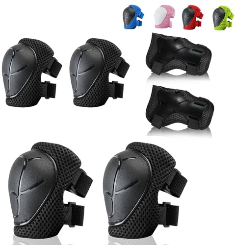 BURSUN Kids Protective Gear Set with Wrist Guards 3 in 1 Knee Elbow Pads for Cycling Skating Bike Rollerblading Scooter, 3-14 Years