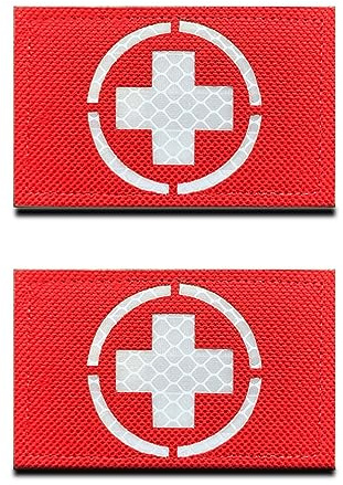 2 st IR reflekterande röda medicinska kors broderade lappar med stängningslapp för taktiska ryggsäckar, medicinska väskor, första hjälpen-kit/väska, utomhusäventyrskit