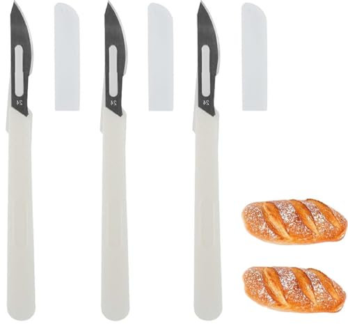 Kiuiom Taglierino per Pane,Lama Pane, Coltello da Pane,Coltello per Impasto Coltello da Panettiere,3PC per Cuocere Intagliare Modelli di Pane Crudo Coltello per Segnare