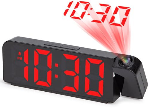 VINILITE Projektionswecker LED Wecker Digital mit Projektion Großes mehrfarbiges Display Alarm Clock mit Temperatur Datum 12/24H Einstellbare Helligkeit für Kinder Senioren