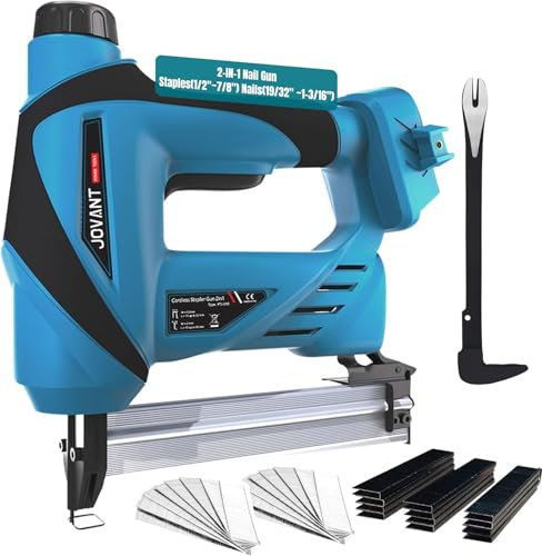 Pistola de uñas 2 en 1 con grapas de corona estrecha de 1/5 pulgadas y clavos de 18 g, 800 piezas, pistola de clavos para batería jovant de 20 V (sin batería), clavadora para mejoras del hogar y