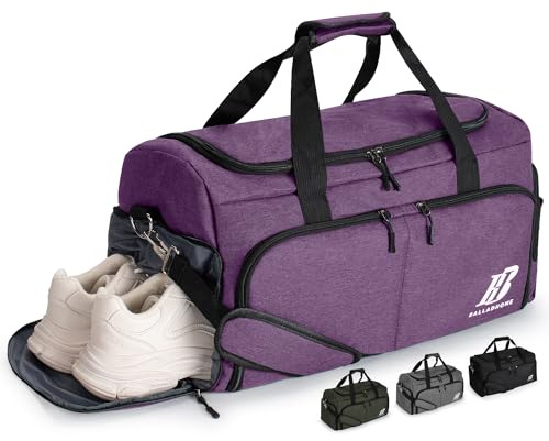 Sac de Sport Homme Femme Sac de Voyage Sac Fitness Gym avec Compartiment à Chaussures et Poche Humide Sac de Gym Sac de Weekend Duffle Bag pour Gym Sport Voyages (42L, Violet)-U