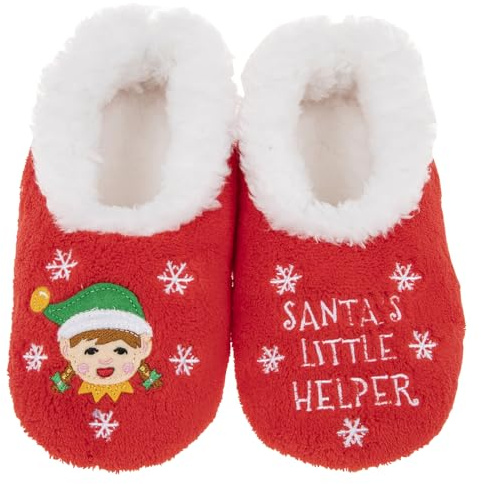 Snoozies Pantoufles de Noël super douces en polaire Sherpa pour toute la famille – Hommes, femmes et enfants, Lil Helper Girl, Medium