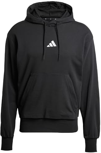 adidas Uomo Essentials Feelcozy French Terry Hoodie Sweatshirt, Black/White, M