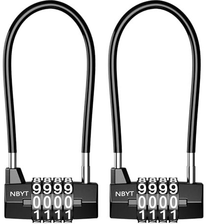 Brifit Combination Padlocks, Long Shackle Padlock with 4 Digit Code, Outdoor Waterproof Handle Padlock, Long Flexible Combination Lock, Luggage Cable Locks for Travel Bag Bike, Small Sheds (2 Pack)