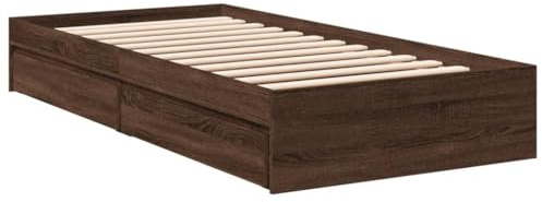 vidaXL Bettgestell, Bett mit Schubladen für Schlafzimmer, Bettrahmen mit Lattenrost, Schlafzimmerbett Einzelbett, Braun Eichen-Optik 90x200cm Holzwerkstoff