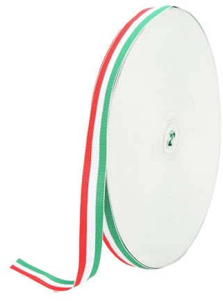 50M Bobine de Ruban Tricolore, Rouleau D'emballage Décoratif en Nylon Sangle en Polyester Coloré, Satin Vert Blanc Rouge Aux de Médailles Rayures (Rouge Blanc Vert)
