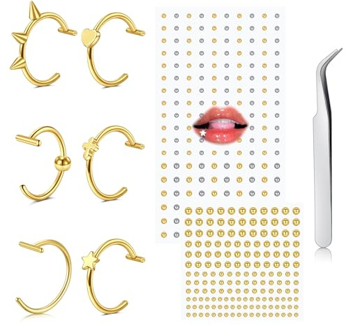 AVYRING Piercing per labbra finto, in acciaio inox, con clip, non perforante, a forma di T, a forma di Medusa, gioiello per uomini e donne, Acciaio inossidabile