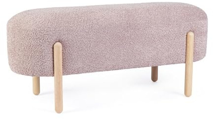 KONTE.DESIGN Panca DAYLA in tessuto effetto bouclé rosa antico e gambe in legno rubber wood
