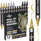 STATIONERY ISLAND Acrylic Paint Pens 12 PCS, Golden, Silver, White, Black, Dual tip Metallic Marker Pens for Rock Painting Stone Glass Ceramic Wood Metal Fine & Brush Tip Water Based Acrylic Markers