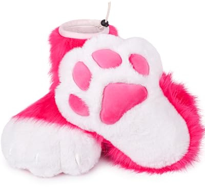 ZFKJERS Cosplay Animal Cat Plastic Claws for Fursuit Feet Paw Shoes Furry Paw Slippers Adults Costume Accessories Set (Rose-Red)