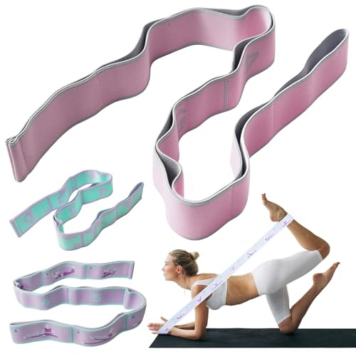 Riwer yogabält, 3 stycken, yogabyxor, stretchband med 10 slingor, fitness, stretchband, mycket elastiskt gymnastikband för pilates, dans, gymnastik, effektiv stretch