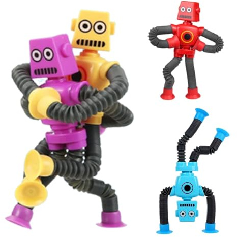 4 Pcs Robot De Juguete Telescópico con Ventosa, Divertido Ventosa Telescópica Juguete, Robot Telescópico con Ventosa, para Descompresión para Niños y Adultos (Rojo, Amarillo, Azul, Morado)