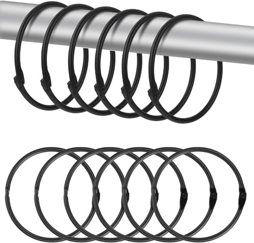 Guduling Lot de 12 anneaux de rideau de douche - En métal inoxydable - Pour salle de bain et fenêtre - Silencieux - Noir