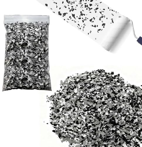Chips decorativos para pintura epoxi 1 kg – escamas de color negro, blanco y gris para suelos de garaje, paredes interiores y exteriores – revestimiento antideslizante para pisos de cemento, terr