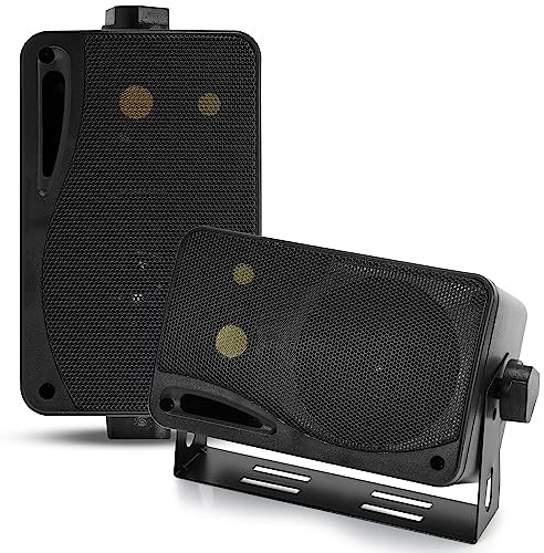 Pyramid Enceintes 200W Paire avec Support Mural – Haut-Parleurs Stéréo Filaires Audio Puissant pour Maison Garage Extérieur Noir