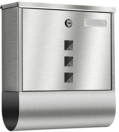 qobobo® Buzones de Acero Inoxidable buzón de Correo con periódico Rollo + Ventana + Placa de identificación, el Hardware de Montaje Incluido (Tornillos y Tacos) y 2 Llaves/Plata
