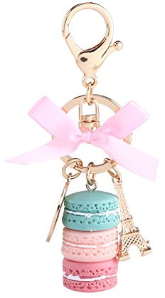 Walfront Schlüsselanhänger Macaron, Bunte Nette Macaron Keychain Ring Eiffelturm Macaron Charme Schlüsselbund Tasche Geldbörse Dekoration für Kinder Geburtstagsgeschenk(Grün)