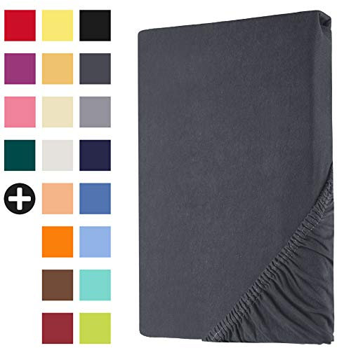 Heim24h Spannbettlaken 90x200cm bis 30 cm, Anthrazit, 100% Baumwolle Bettlaken, Öko Tex Zertifiziert Jersey Spannbetttuch