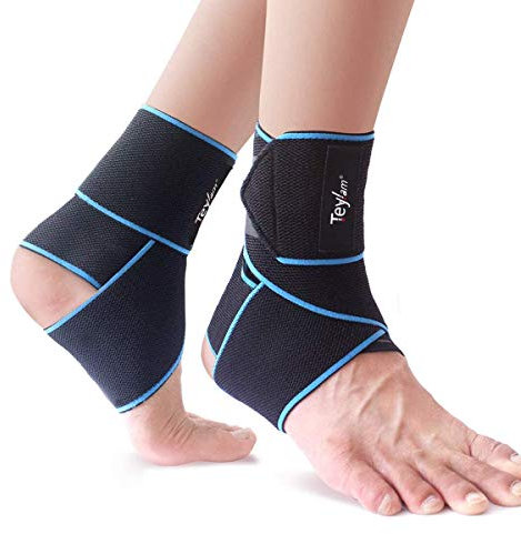 Teylam Sprunggelenkbandage, Einstellbares bandage fußgelenk, Flexible Knöchelbandage, Ultra Dünn Fußbandage, Laufen Fussball, Rechte und Linke Fußgelenk (Blau-2pcs)