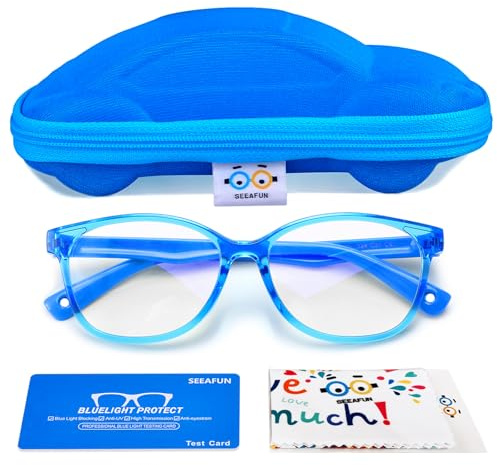 SEEAFUN Blue Light Glasses for Kids Girls Boys with Cute Car Case, UV400 Protection, Anti Blue Ray Age3-12
