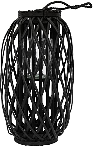 ECD Germany Lanterna Intrecciata a Mano 50 x Ø 28 cm Candeliere da Giardino Inserto in Vetro Manico Nero Decorazione Portacandele in Fibra con Corda per Casa Interni ed Esterni Ornamento di Vimini