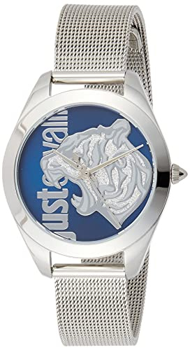 Just Cavalli Animalier Pantera - Orologio da polso da donna al quarzo moda bracciale e cassa in acciaio inox di colore grigio display analogico blu - JC1L210M0035