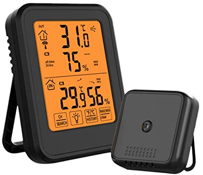 Ailgely Stazione Meteo con Sensore Esterno,Digitale Stazione Meteo da Tavolo, Termometro Igrometro,Display LCD, 100m Range,Per Interni ed Esterni