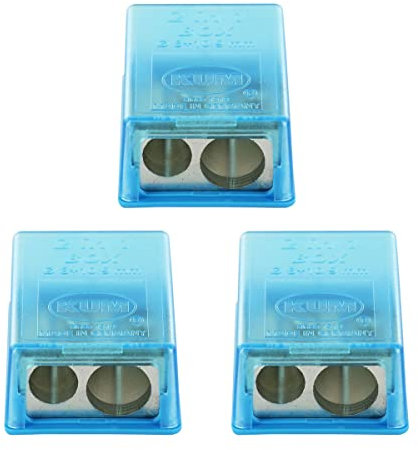 KUM AZ1032016-B - Anspitzer mit Behälter 2in1 M2, 3 Stück, blau, Doppelspitzer mit Dose