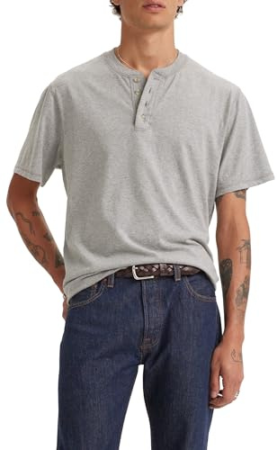 Levi'S Camisa Henley con Botones y Manga Corta, Mid Tono Grey Heathe, S